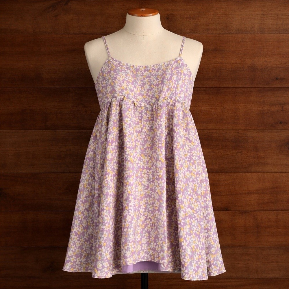 Storia Babydoll Dress‎ S Whimsical Floral Chiffon Purple Short Cottage Coquette